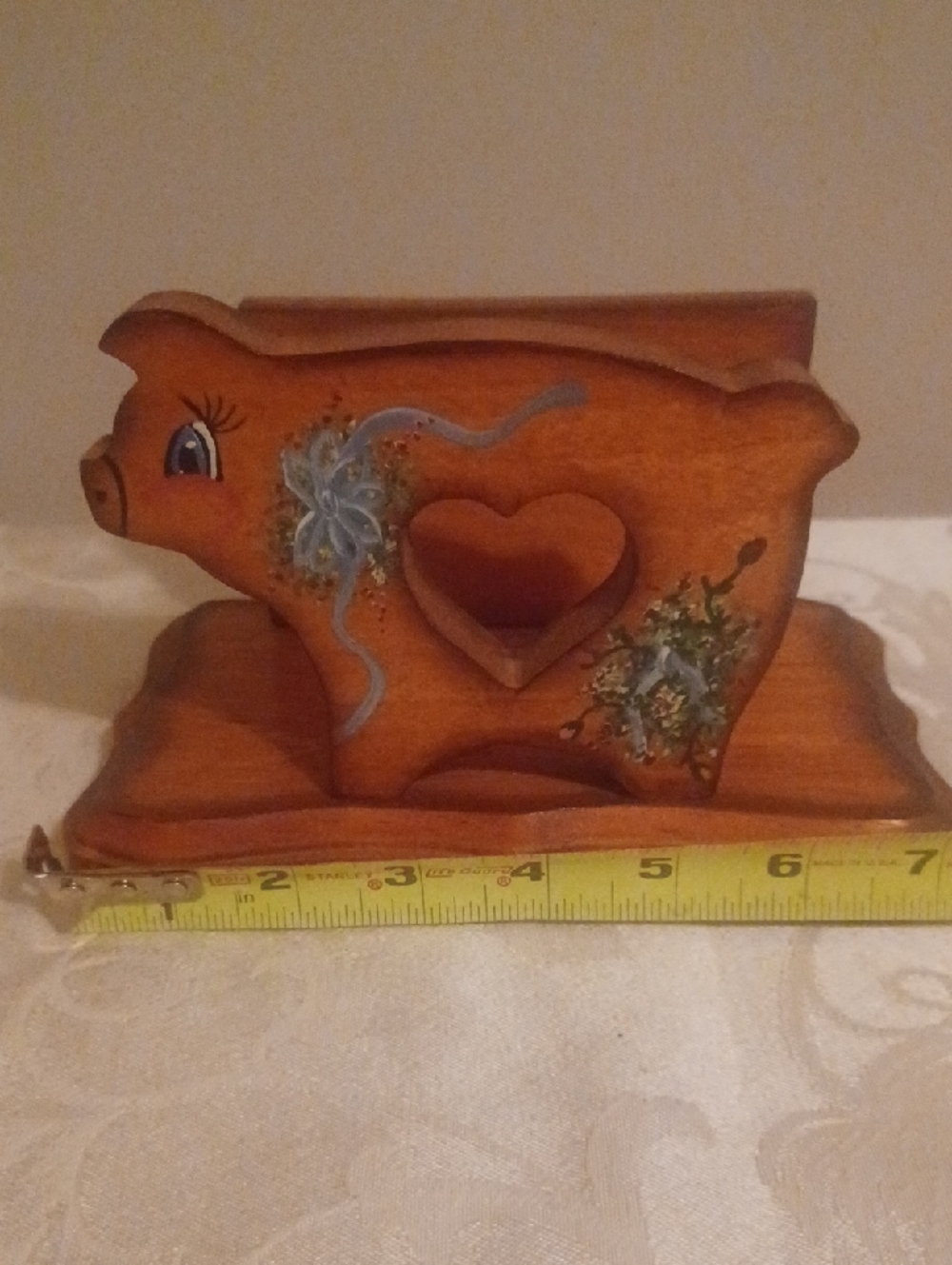 Vintage Hand-Painted Wood Pig Napkin/Letter Holder